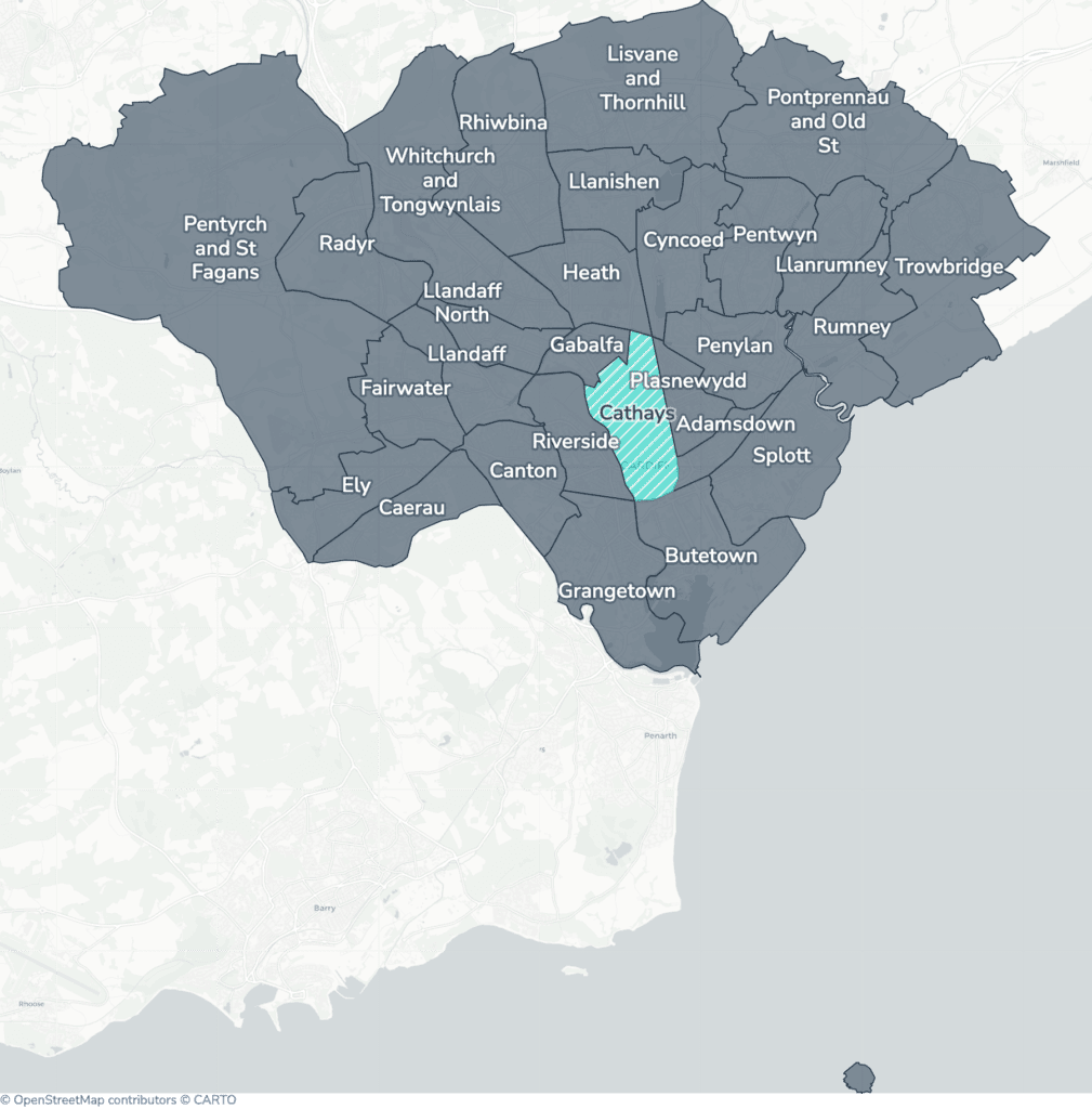 Map of property licensing by ward in Cardiff. Additional HMO licensing in Cathays applies now. The remaining wards have mandatory HMO licensing only, which applies nationally to larger shared homes.