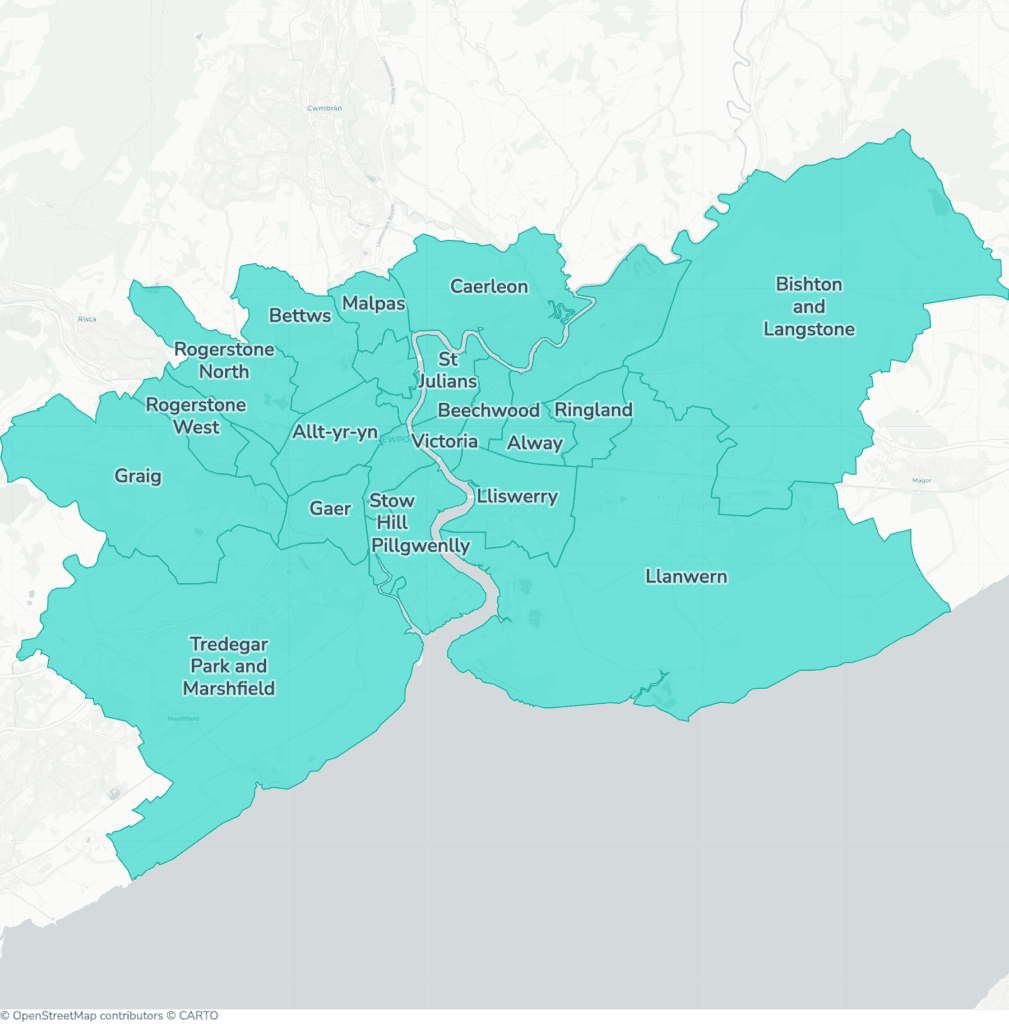 Map of property licensing by ward in Newport. Additional HMO licensing across the whole council area applies now.