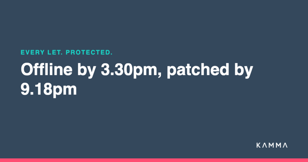 Kamma: offline by 3.30pm, patched by 9.18pm on 21 October 2026