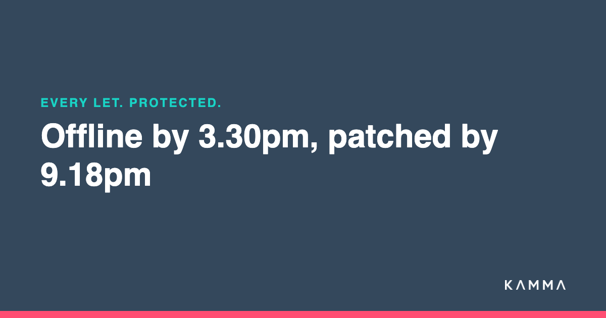 Kamma: offline by 3.30pm, patched by 9.18pm on 21 October 2026