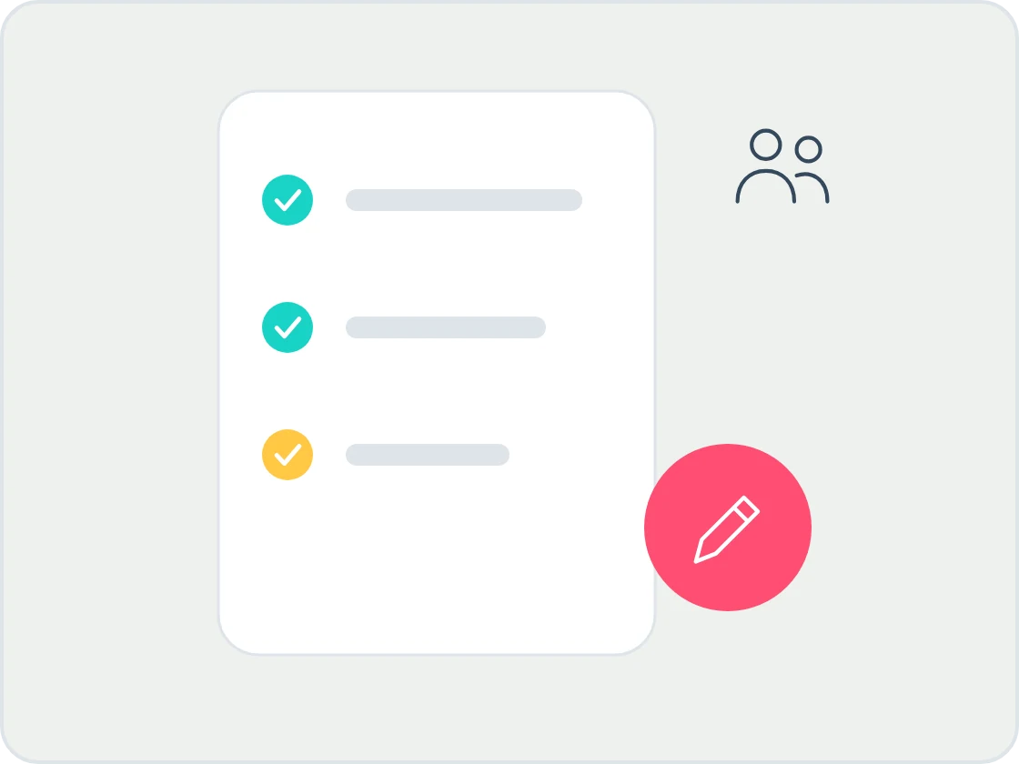 Illustration of a checklist document with three ticks and a coral pen beside it, for agreeing terms with an agent before nominating them.