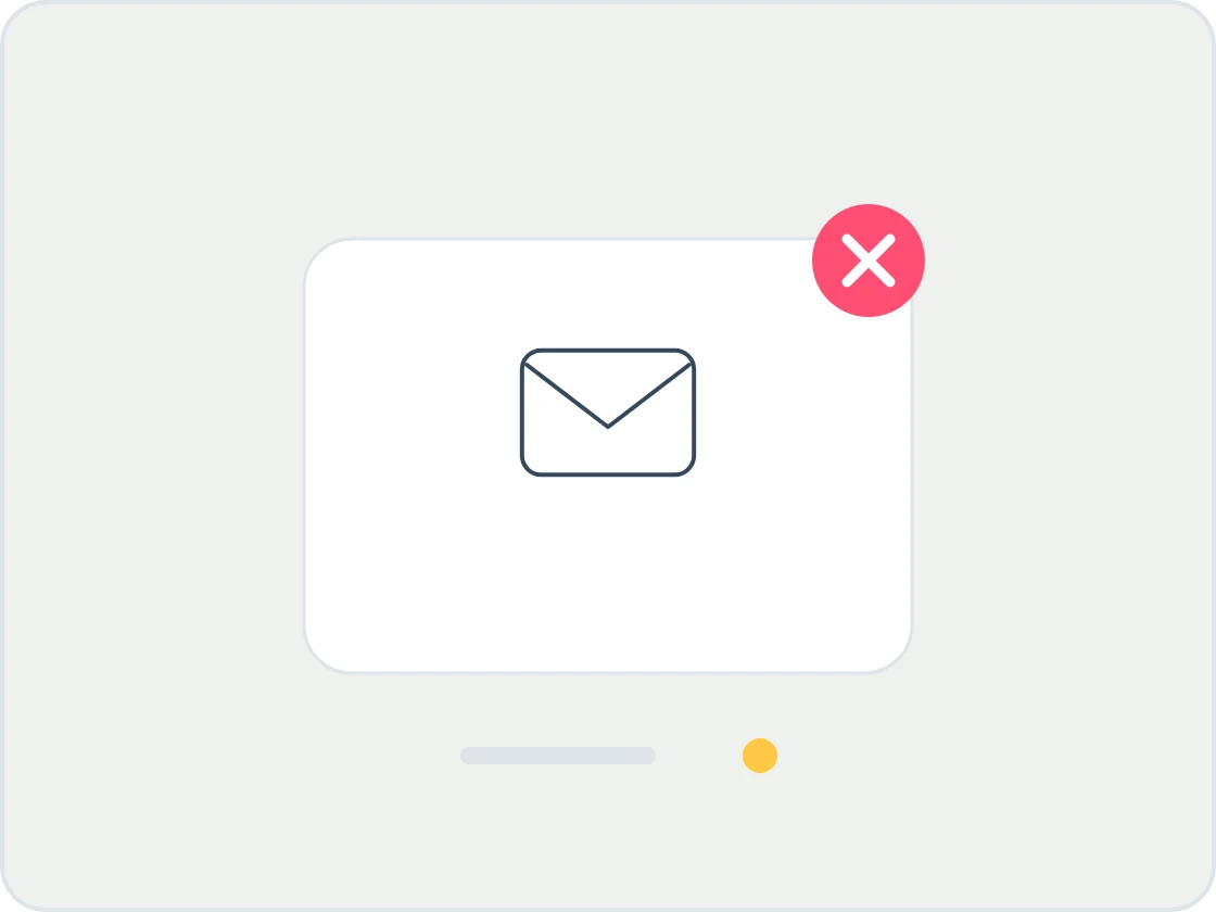 Illustration of an envelope for an invitation with a coral cross badge, and a small pending bar beneath it, showing an agent cannot reject an invitation.