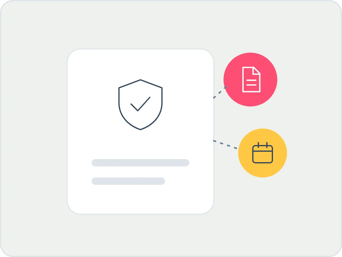 Illustration of a shield card beside a coral document and a yellow calendar, standing for a downloadable readiness pack.
