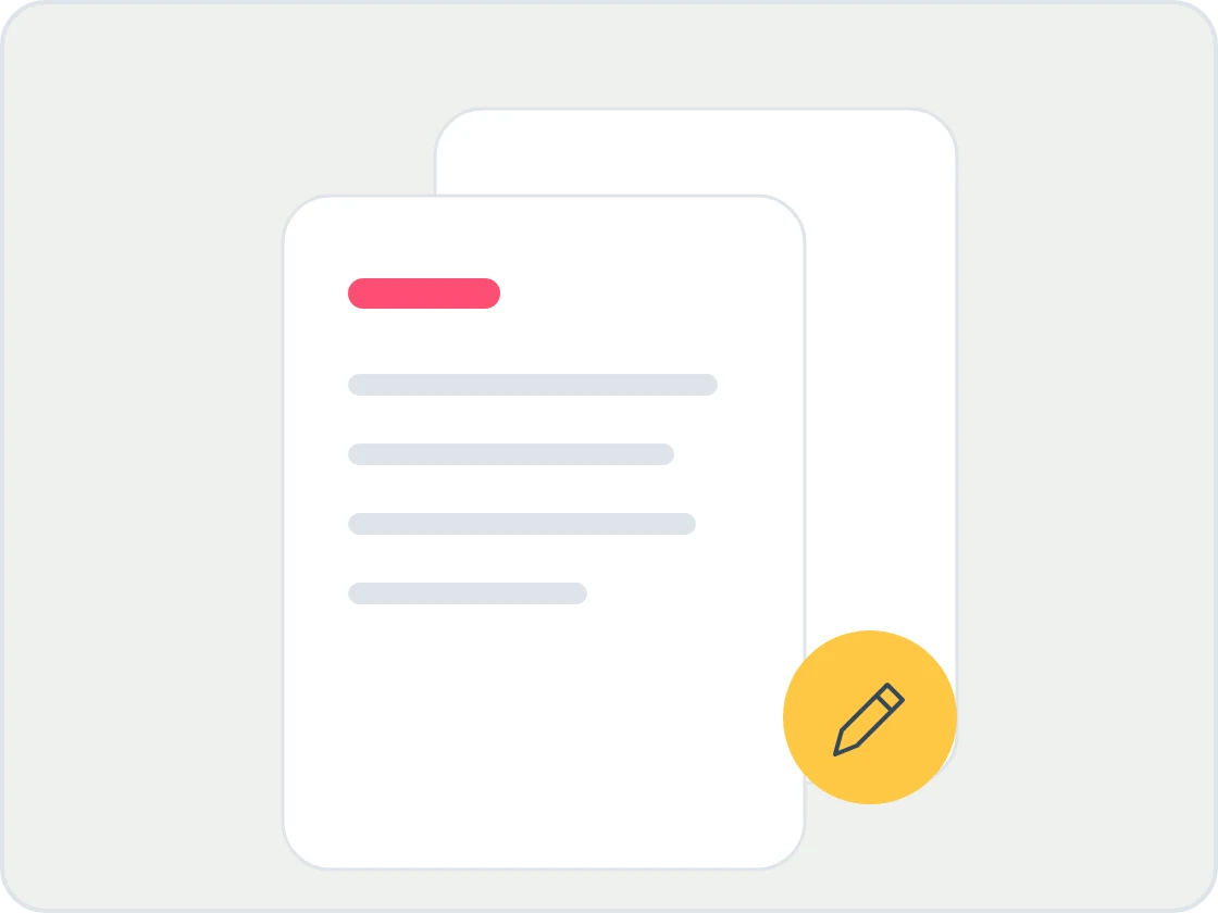 Illustration of a terms of business document with a second addendum page in front and a yellow pen.